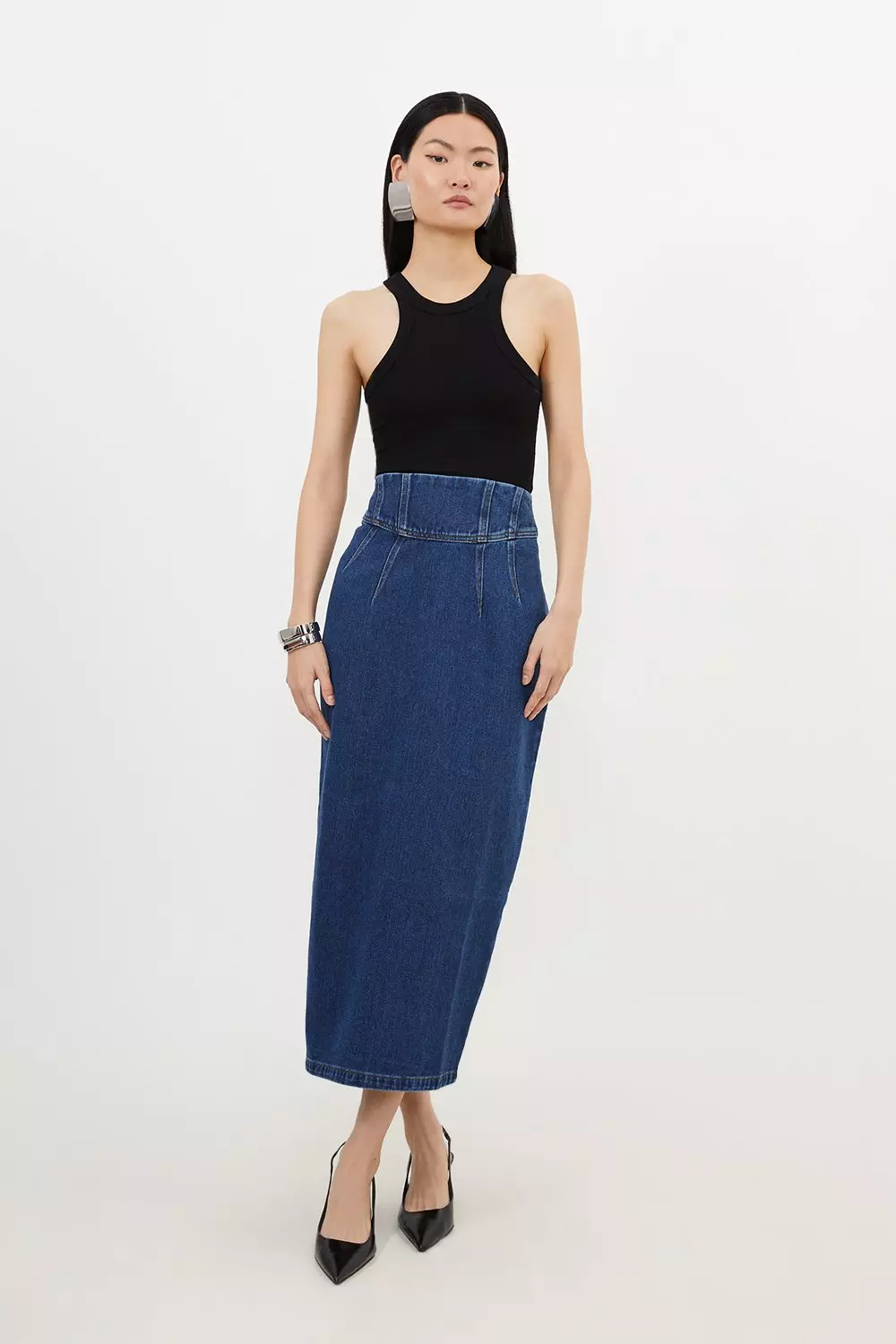 Karen millen hot sale denim skirt